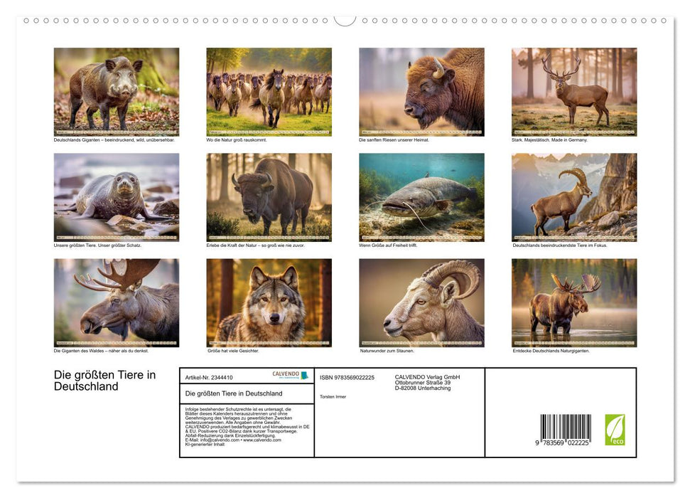 Die größten Tiere in Deutschland (CALVENDO Premium Wandkalender 2027)