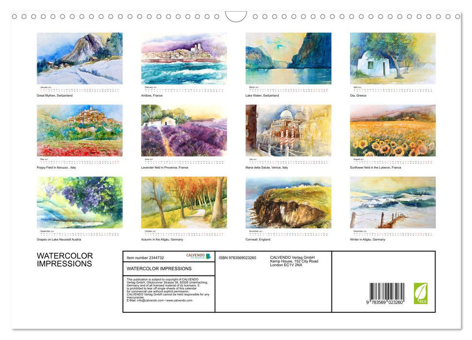 WATERCOLOR IMPRESSIONS (CALVENDO Monthly Calendar 2027)