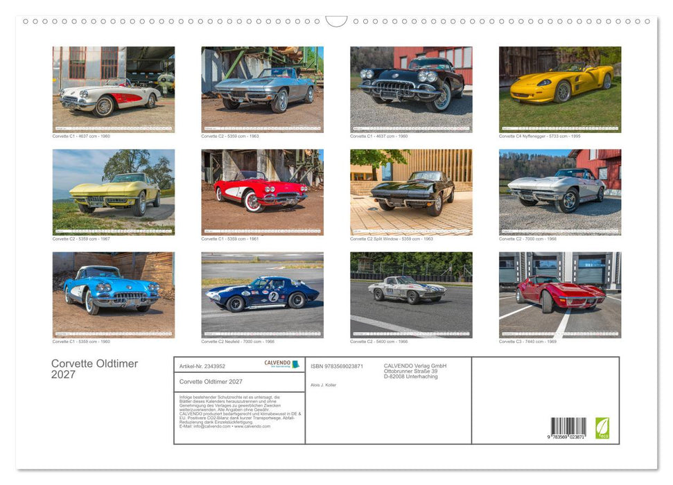 Corvette Oldtimer 2027 (CALVENDO Wandkalender 2027)