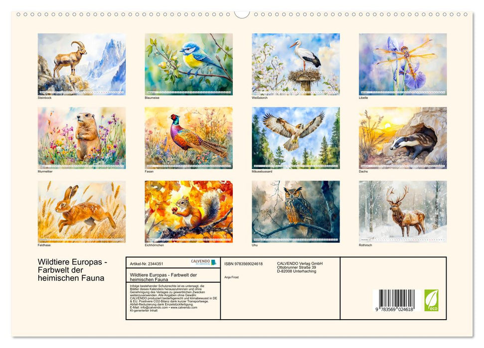 Wildtiere Europas - Farbwelt der heimischen Fauna (CALVENDO Premium Wandkalender 2027)