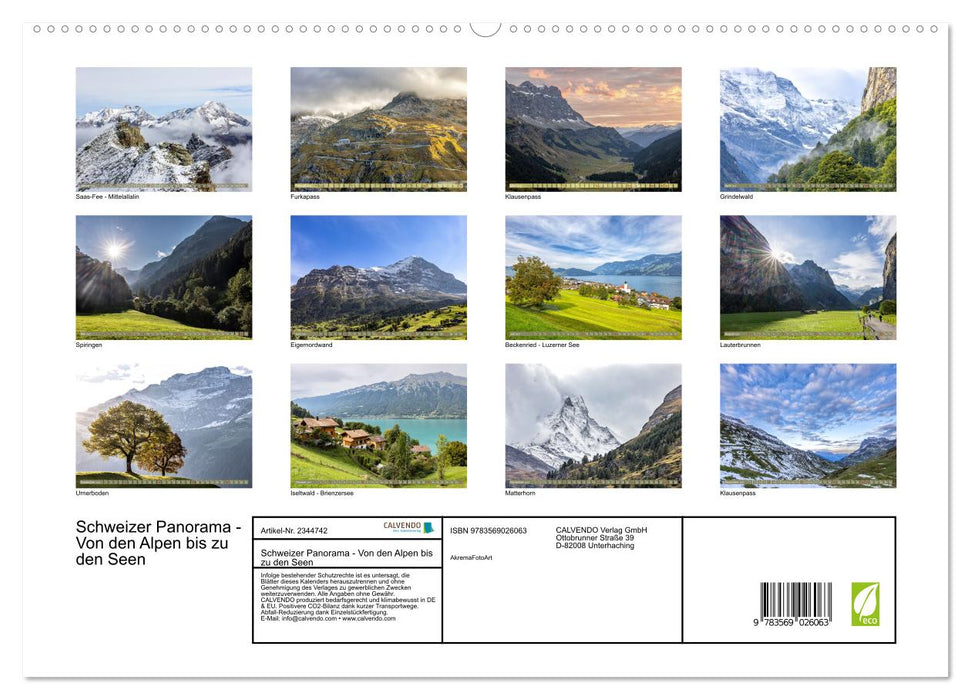 Schweizer Panorama - Von den Alpen bis zu den Seen (CALVENDO Premium Wandkalender 2027)