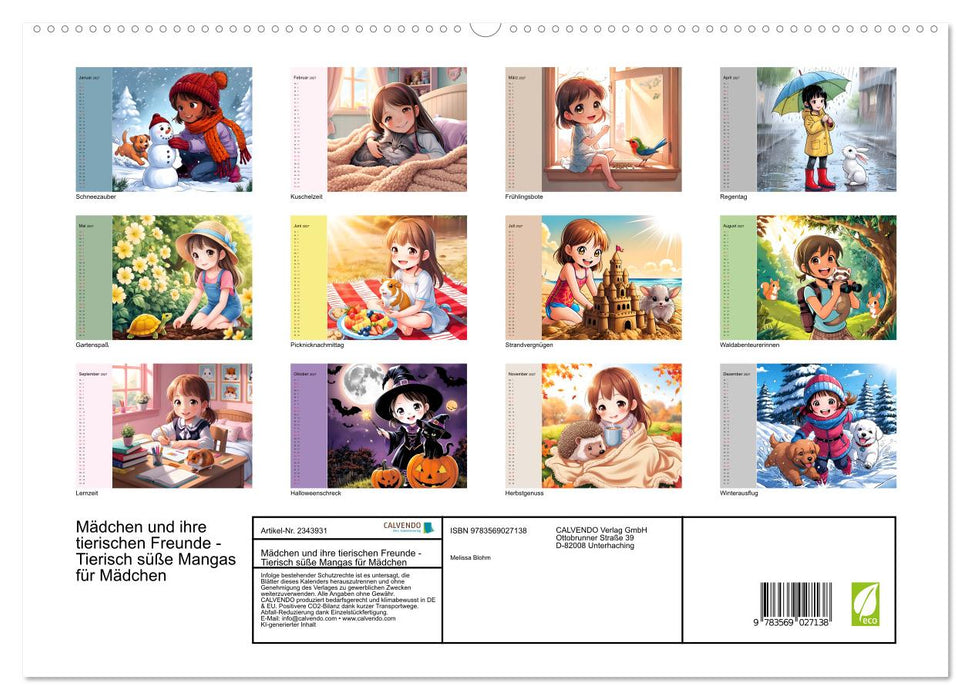 Mädchen und ihre tierischen Freunde - Tierisch süße Mangas für Mädchen (CALVENDO Premium Wandkalender 2027)