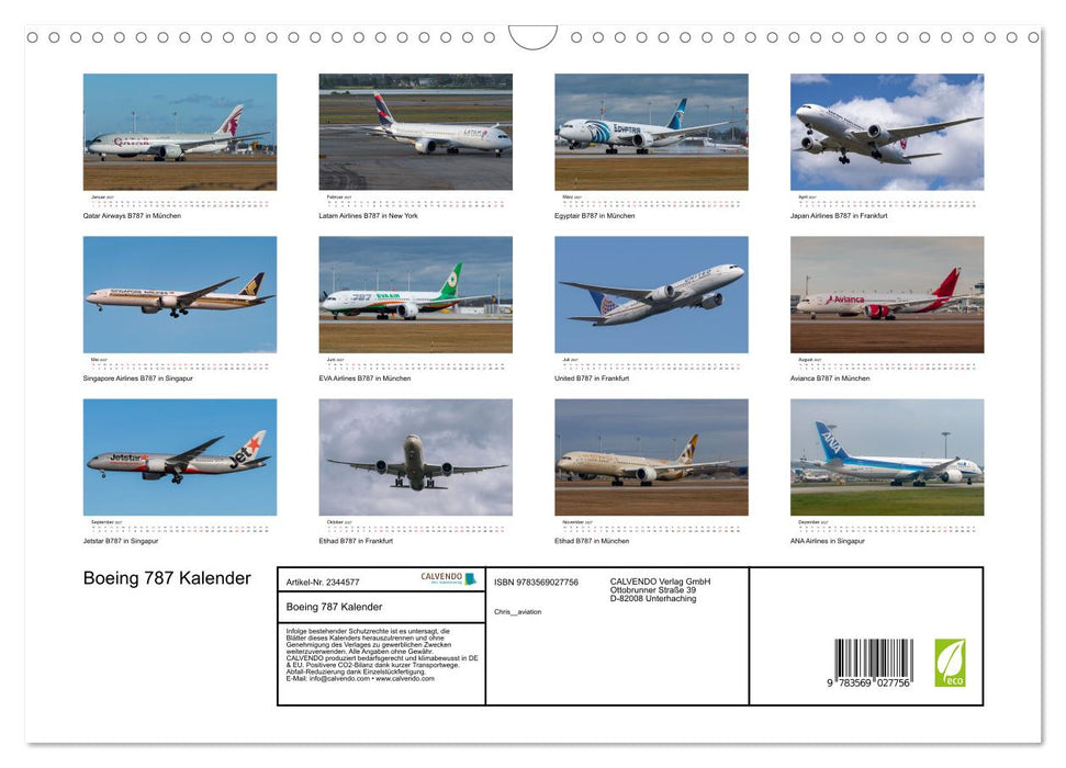 Boeing 787 Kalender (CALVENDO Wandkalender 2027)