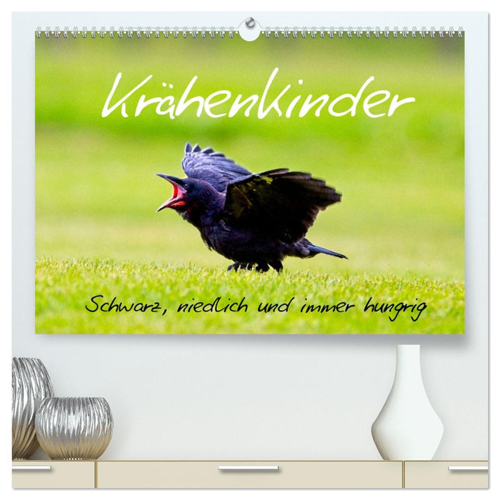 Krähenkinder - Schwarz, niedlich und immer hungrig (CALVENDO Premium Wandkalender 2027)