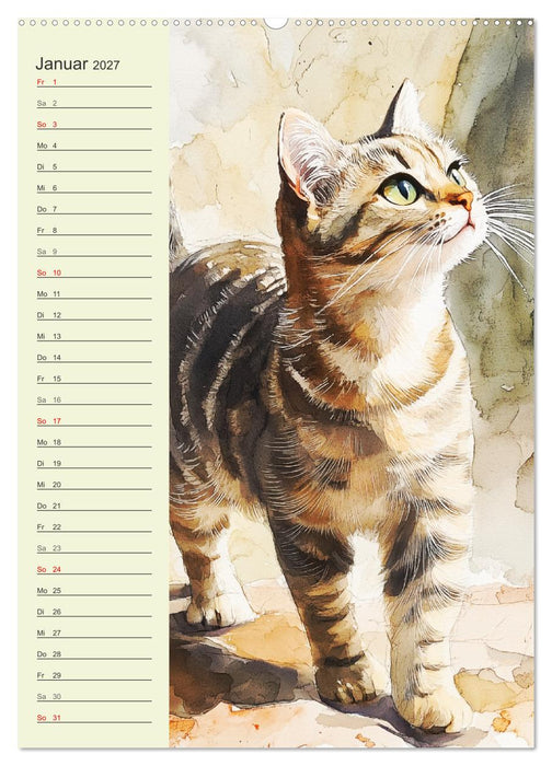 Bezaubernde Katzen. Miezen im lieblichen Aquarell-Stil (CALVENDO Wandkalender 2027)