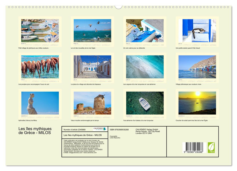 Les îles mythiques de Grèce - MILOS (CALVENDO Calendrier supérieur 2027)