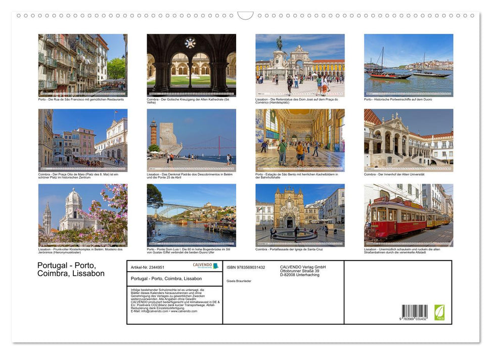 Portugal - Porto, Coimbra, Lissabon (CALVENDO Wandkalender 2027)