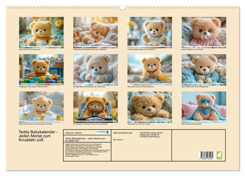 Teddy Babykalender - Jeden Monat zum Knuddeln süß (CALVENDO Wandkalender 2027)