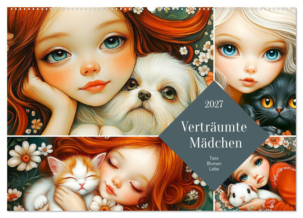 Verträumte Mädchen. Tiere, Blumen, Liebe. (CALVENDO Wandkalender 2027)