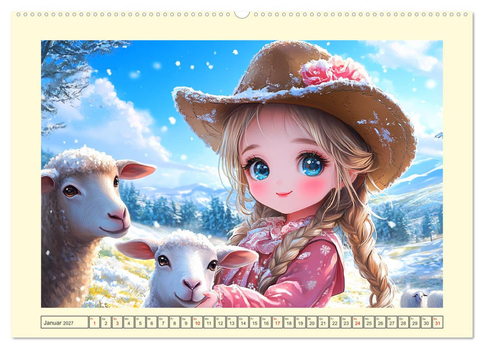 Kleine Cowgirls. Niedliche Mädchen mit tierischen Freunden (CALVENDO Wandkalender 2027)