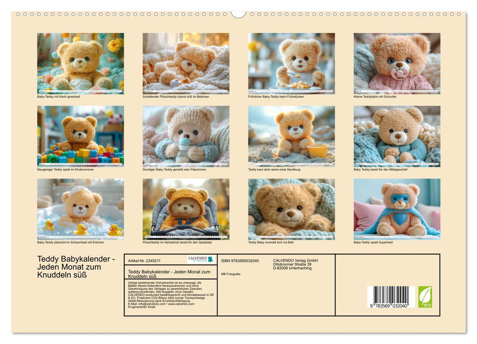 Teddy Babykalender - Jeden Monat zum Knuddeln süß (CALVENDO Premium Wandkalender 2027)