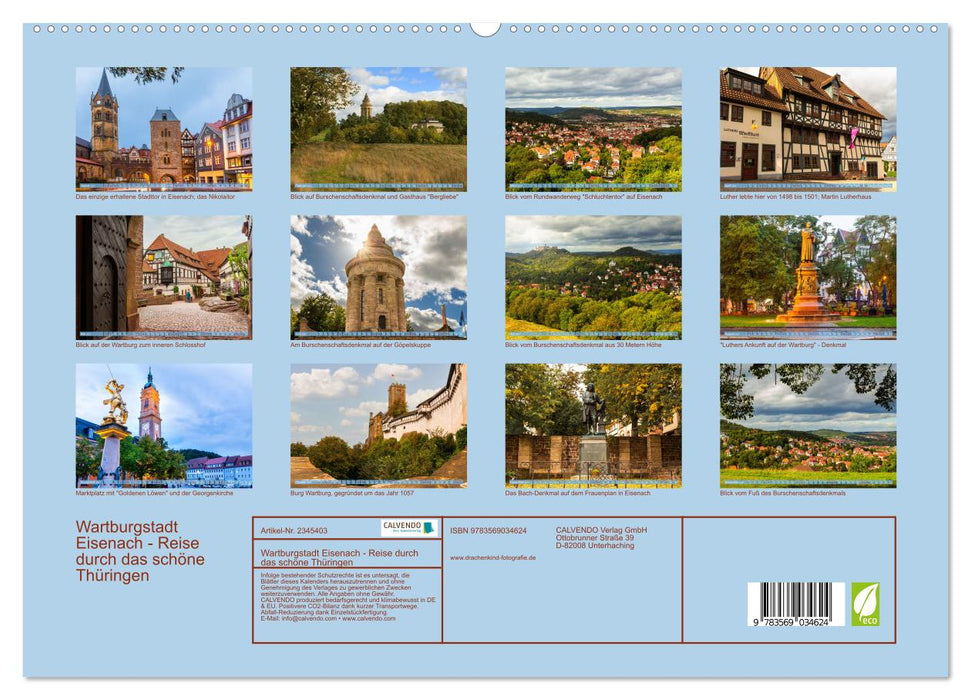 Wartburgstadt Eisenach - Reise durch das schöne Thüringen (CALVENDO Premium Wandkalender 2027)