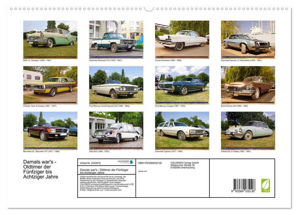 Damals war's - Oldtimer der Fünfziger bis Achtziger Jahre (CALVENDO Premium Wandkalender 2027)