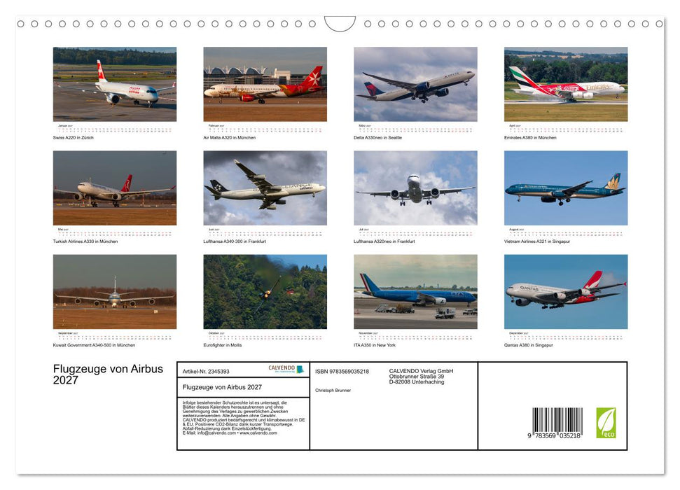 Flugzeuge von Airbus 2027 (CALVENDO Wandkalender 2027)