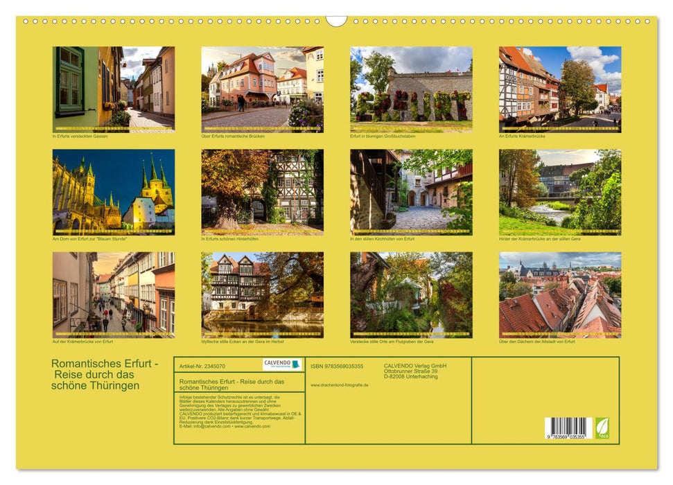 Romantisches Erfurt - Reise durch das schöne Thüringen (CALVENDO Wandkalender 2027)