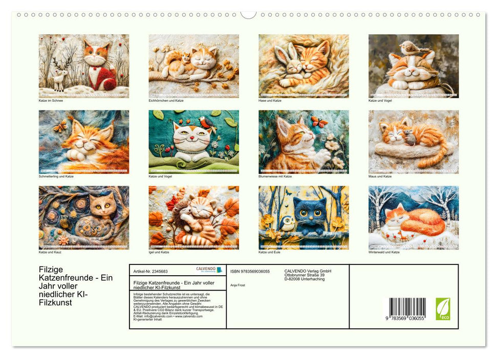 Filzige Katzenfreunde - Ein Jahr voller niedlicher KI-Filzkunst (CALVENDO Premium Wandkalender 2027)