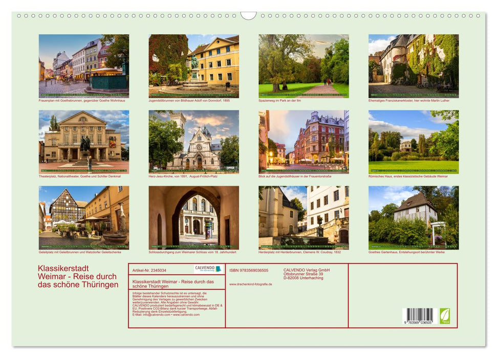 Klassikerstadt Weimar - Reise durch das schöne Thüringen (CALVENDO Wandkalender 2027)