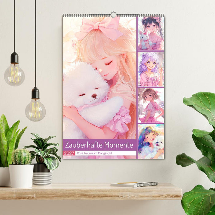 Zauberhafte Momente. Rosa Träume im Manga-Stil (CALVENDO Wandkalender 2027)