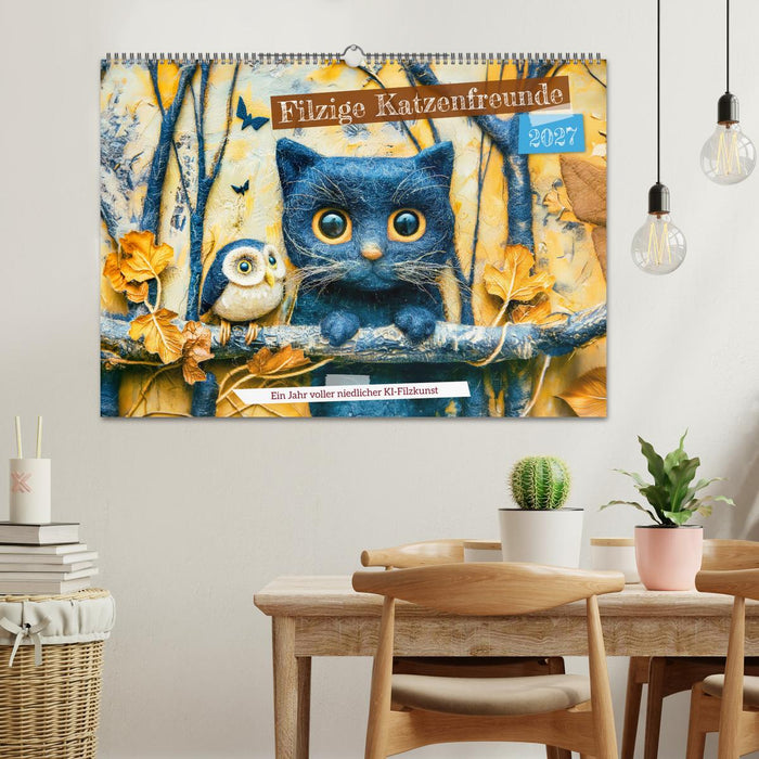 Filzige Katzenfreunde - Ein Jahr voller niedlicher KI-Filzkunst (CALVENDO Wandkalender 2027)