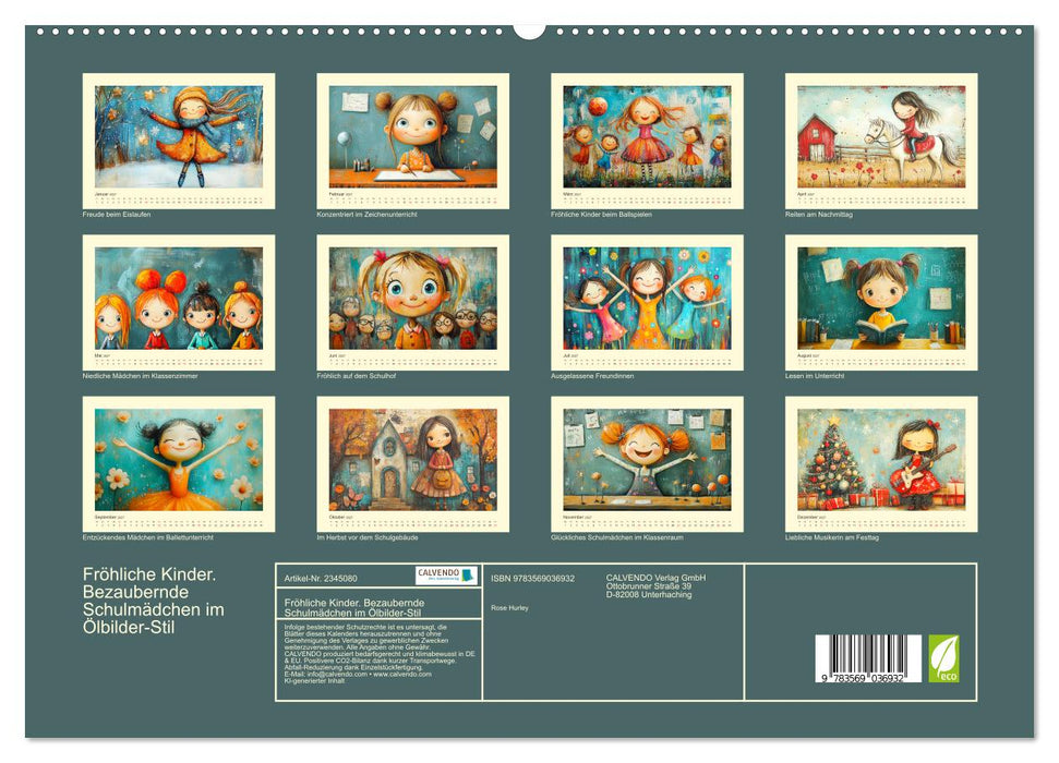 Fröhliche Kinder. Bezaubernde Schulmädchen im Ölbilder-Stil (CALVENDO Premium Wandkalender 2027)