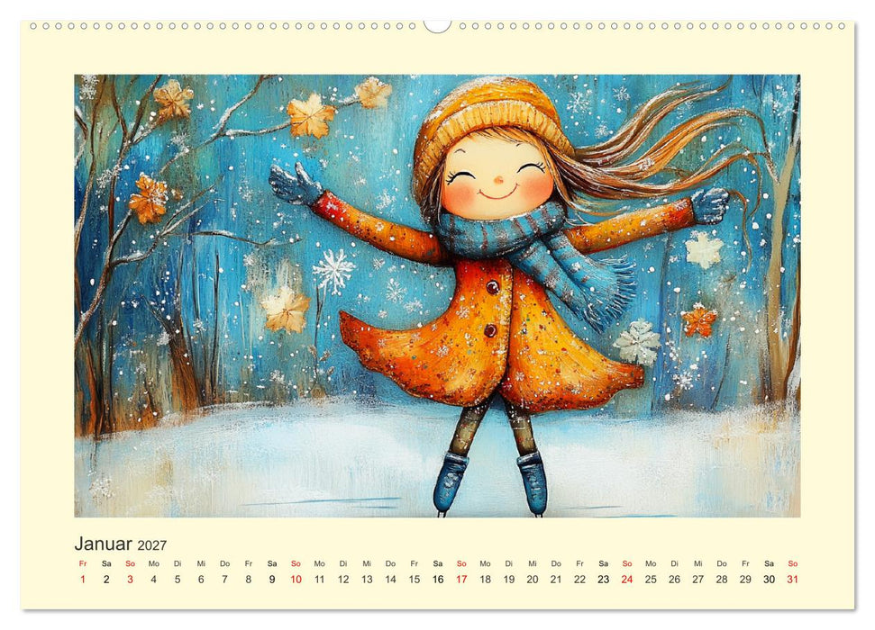 Fröhliche Kinder. Bezaubernde Schulmädchen im Ölbilder-Stil (CALVENDO Premium Wandkalender 2027)