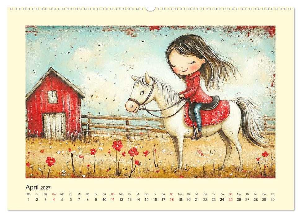 Fröhliche Kinder. Bezaubernde Schulmädchen im Ölbilder-Stil (CALVENDO Premium Wandkalender 2027)
