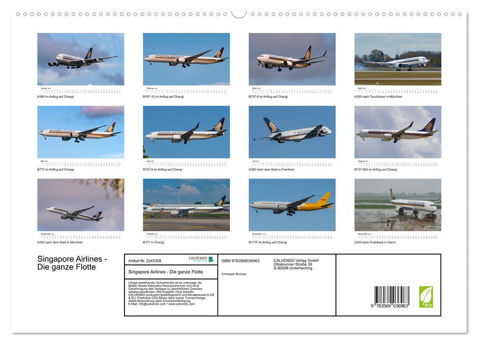 Singapore Airlines - Die ganze Flotte (CALVENDO Premium Wandkalender 2027)