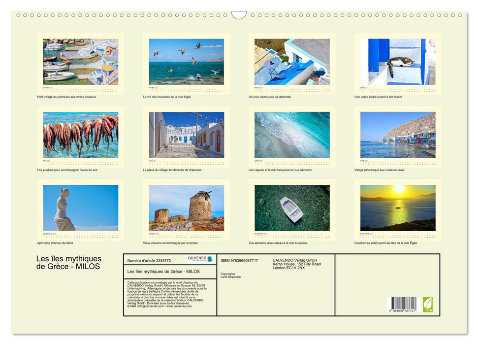 Les îles mythiques de Grèce - MILOS (CALVENDO Calendrier mensuel 2027)