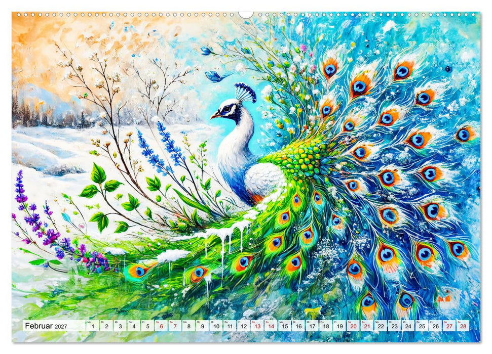 Tanz der Pfauen - Jahreszeiten in abstrakter Eleganz (CALVENDO Premium Wandkalender 2027)