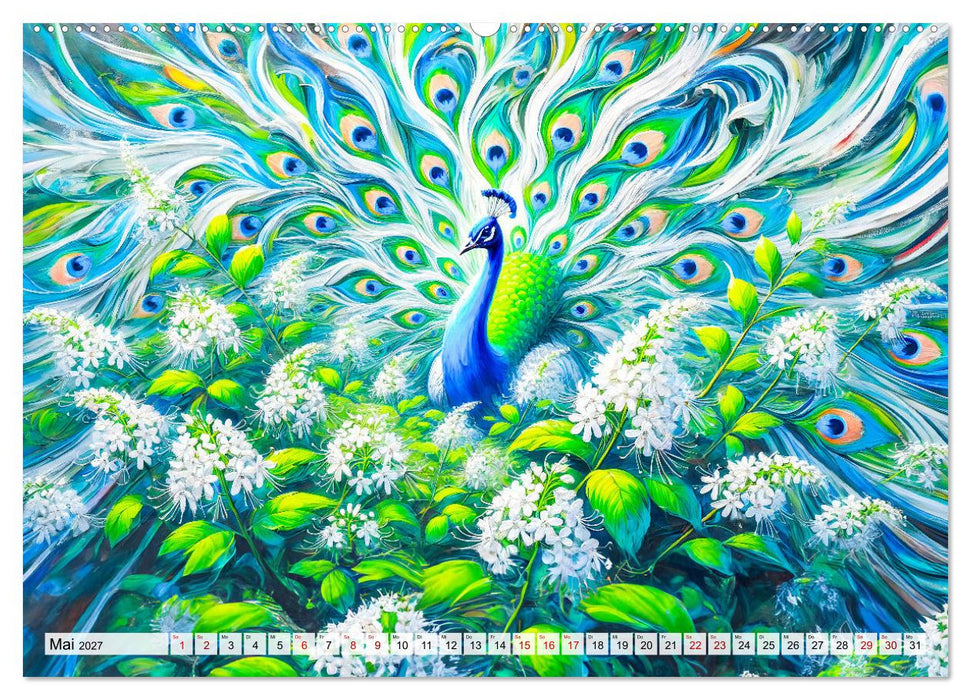 Tanz der Pfauen - Jahreszeiten in abstrakter Eleganz (CALVENDO Premium Wandkalender 2027)