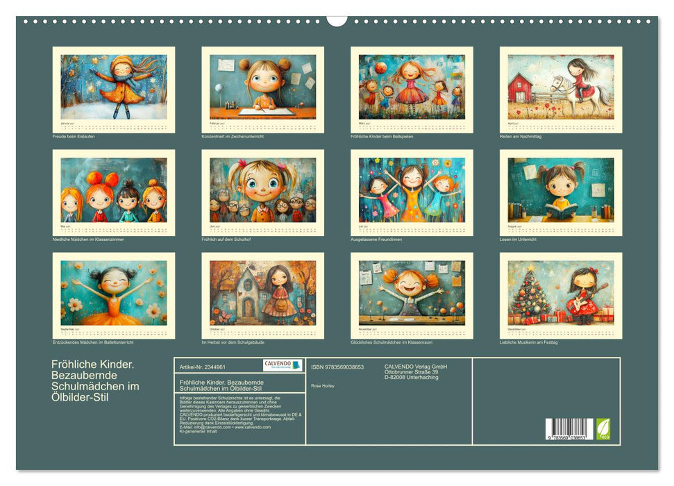 Fröhliche Kinder. Bezaubernde Schulmädchen im Ölbilder-Stil (CALVENDO Wandkalender 2027)