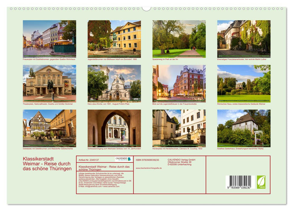 Klassikerstadt Weimar - Reise durch das schöne Thüringen (CALVENDO Premium Wandkalender 2027)
