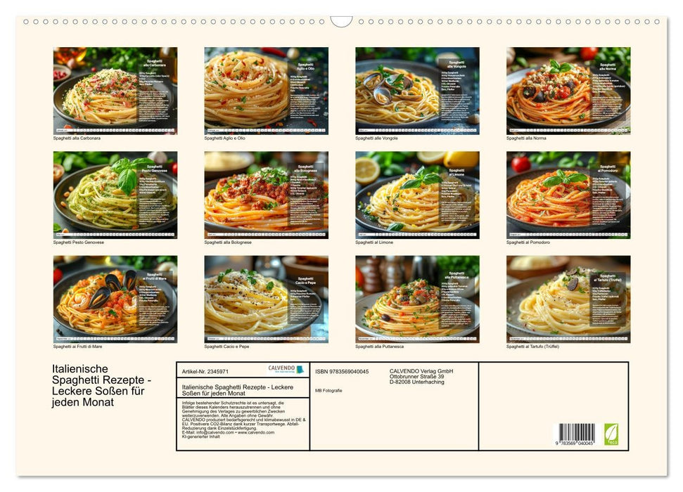 Italienische Spaghetti Rezepte - Leckere Soßen für jeden Monat (CALVENDO Wandkalender 2027)