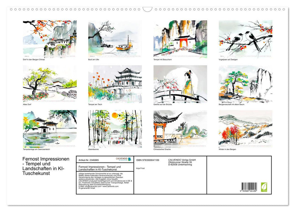 Fernost Impressionen - Tempel und Landschaften in KI-Tuschekunst (CALVENDO Wandkalender 2027)
