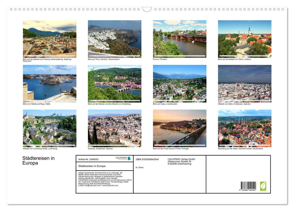 Städtereisen in Europa (CALVENDO Wandkalender 2027)