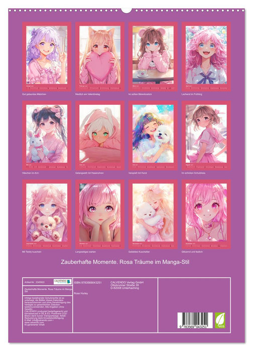 Zauberhafte Momente. Rosa Träume im Manga-Stil (CALVENDO Premium Wandkalender 2027)
