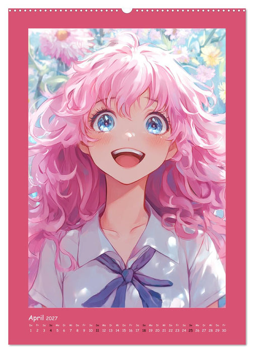 Zauberhafte Momente. Rosa Träume im Manga-Stil (CALVENDO Premium Wandkalender 2027)