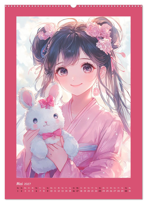 Zauberhafte Momente. Rosa Träume im Manga-Stil (CALVENDO Premium Wandkalender 2027)