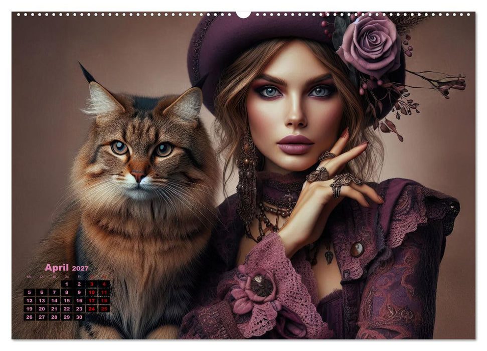 Luxuriöser Bohemian Flair - Elegante Frauen mit anmutigen Katzen (CALVENDO Premium Wandkalender 2027)