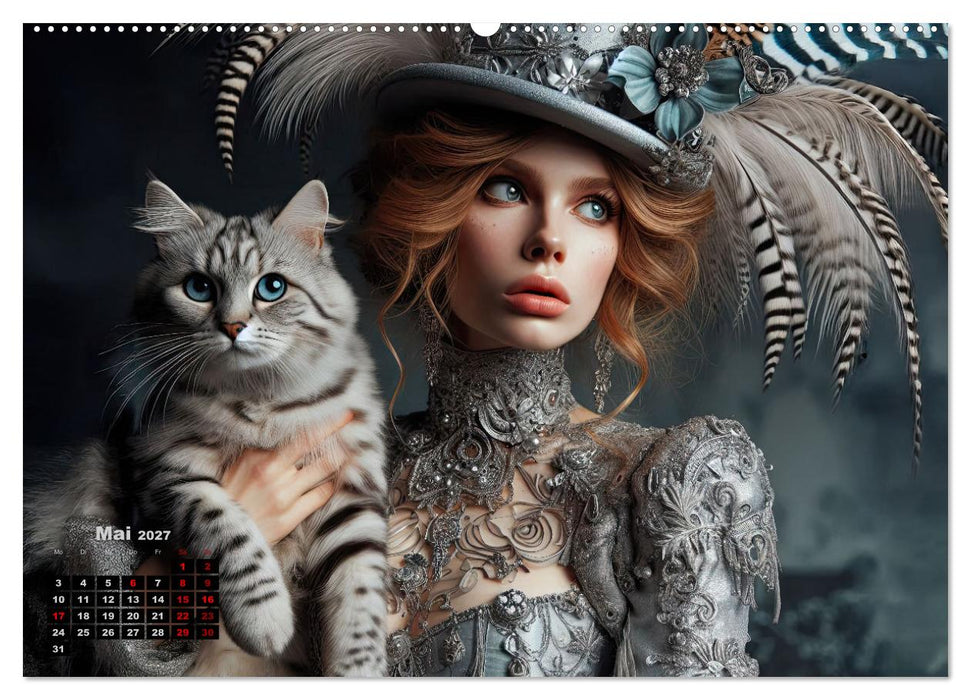 Luxuriöser Bohemian Flair - Elegante Frauen mit anmutigen Katzen (CALVENDO Premium Wandkalender 2027)