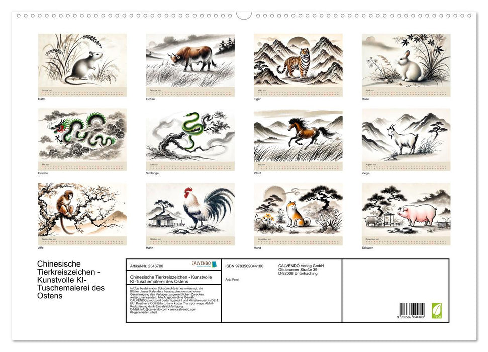 Chinesische Tierkreiszeichen - Kunstvolle KI-Tuschemalerei des Ostens (CALVENDO Wandkalender 2027)