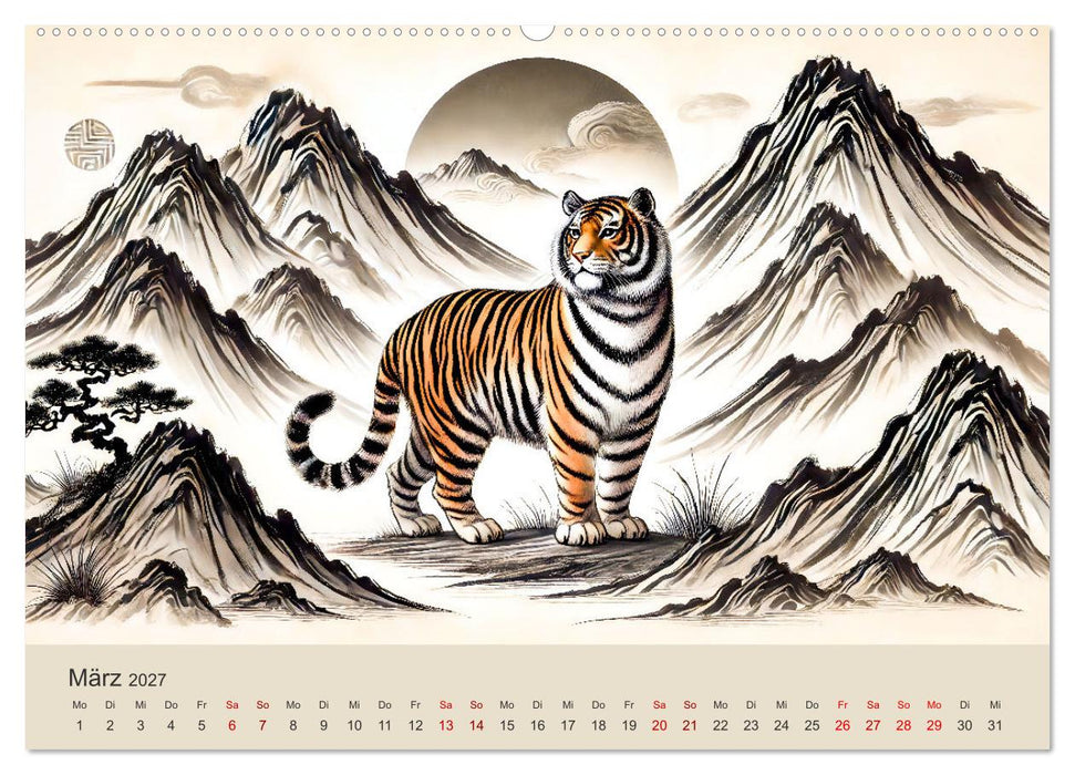 Chinesische Tierkreiszeichen - Kunstvolle KI-Tuschemalerei des Ostens (CALVENDO Wandkalender 2027)