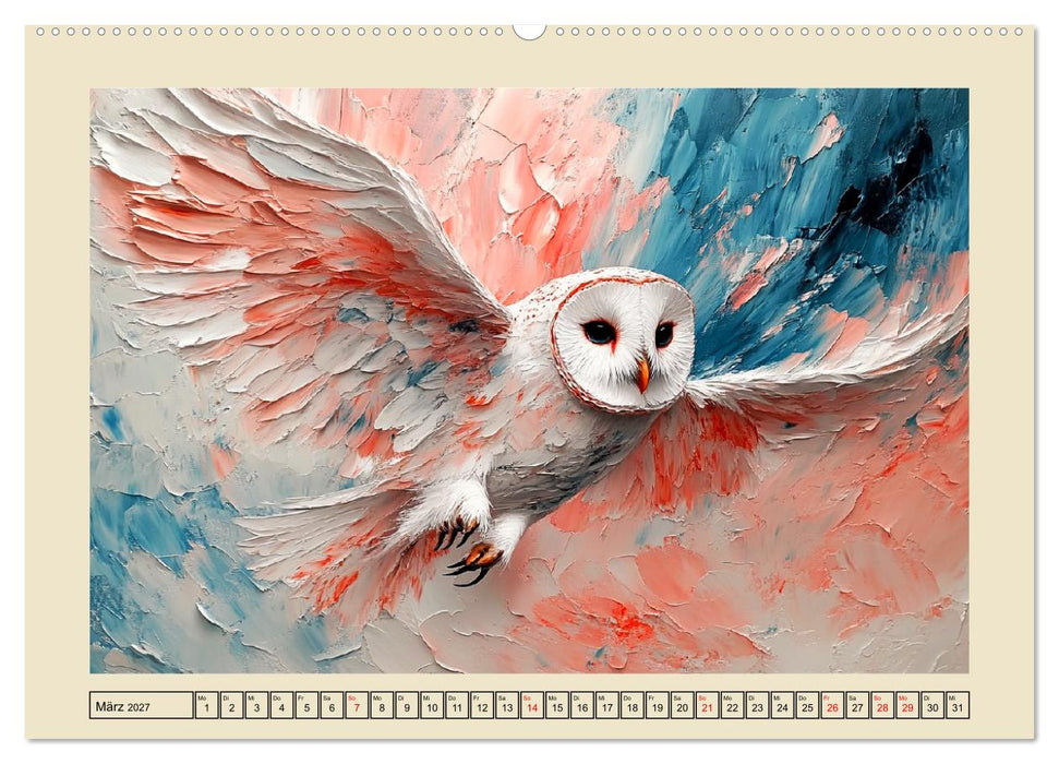 Bunte Eulenpoesie. Kunstvolle Vögel in Ölgemälde-Optik (CALVENDO Wandkalender 2027)