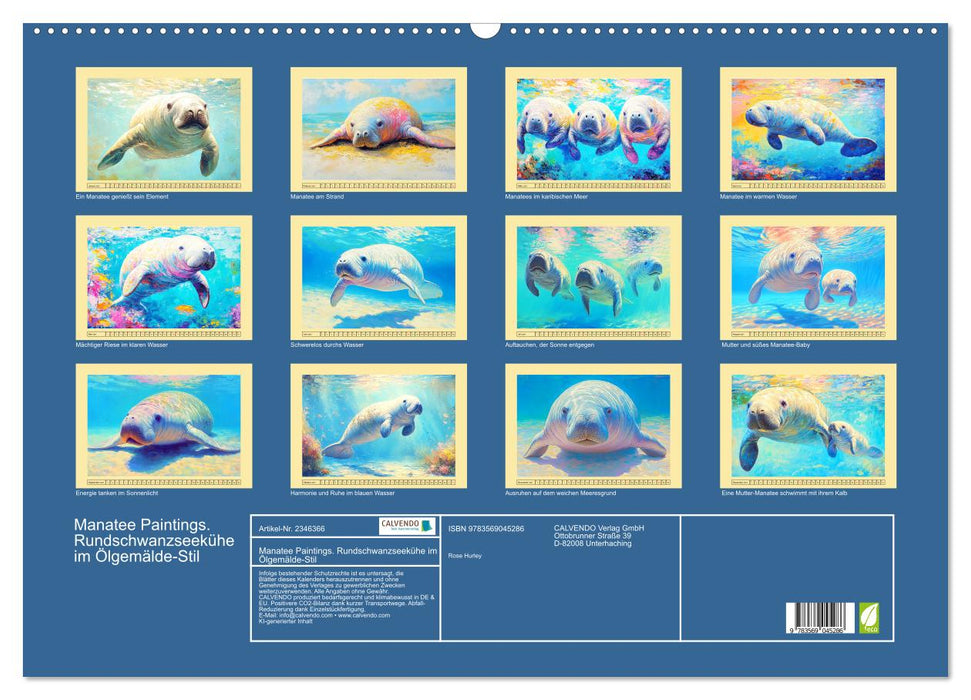 Manatee Paintings. Rundschwanzseekühe im Ölgemälde-Stil (CALVENDO Wandkalender 2027)