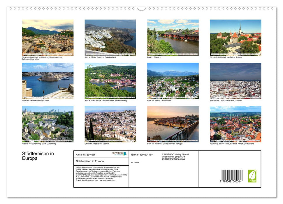 Städtereisen in Europa (CALVENDO Premium Wandkalender 2027)