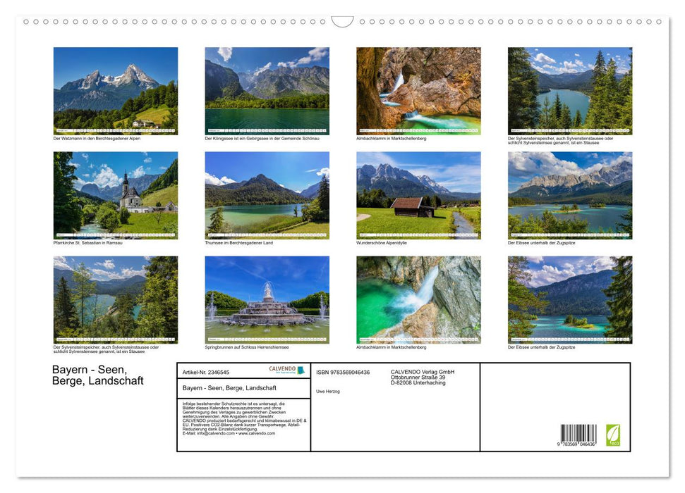 Bayern - Seen, Berge, Landschaft (CALVENDO Wandkalender 2027)