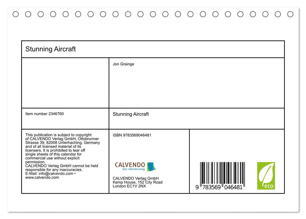 Stunning Aircraft (CALVENDO Monthly Calendar 2027)