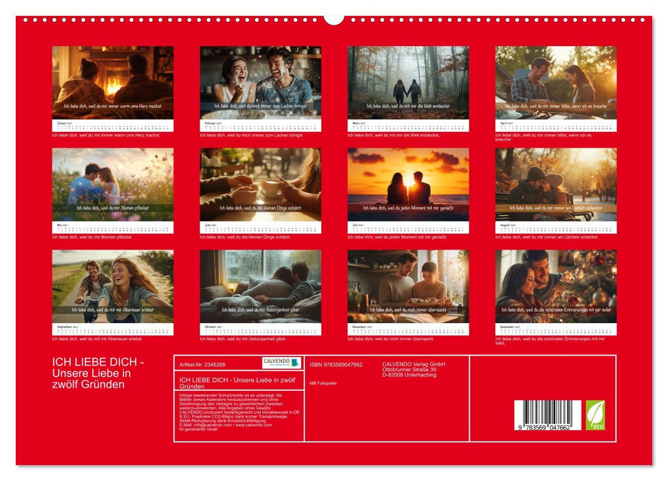 ICH LIEBE DICH - Unsere Liebe in zwölf Gründen (CALVENDO Premium Wandkalender 2027)