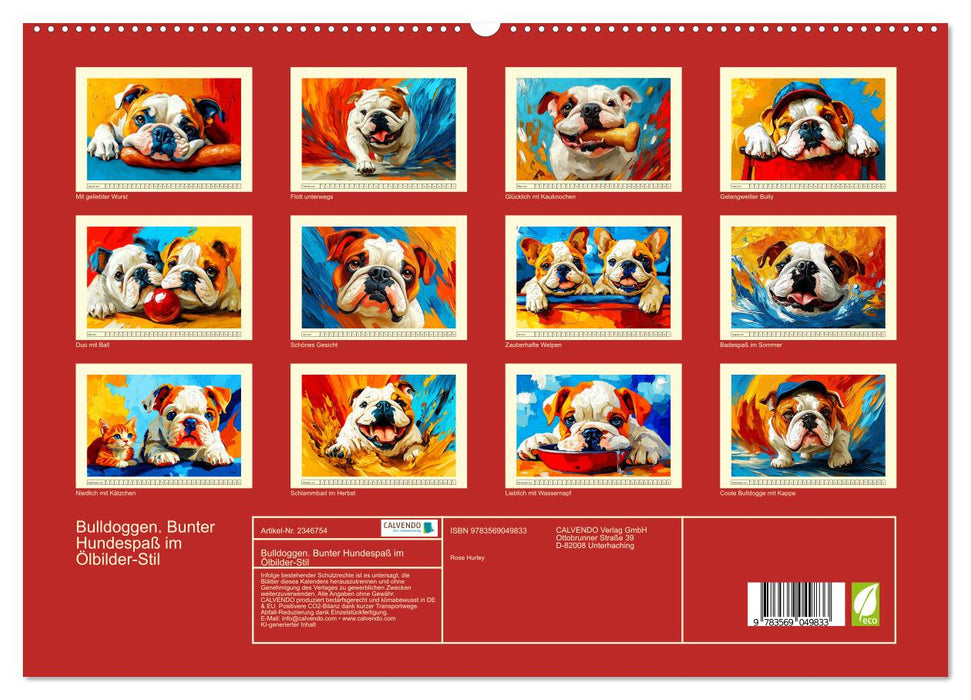 Bulldoggen. Bunter Hundespaß im Ölbilder-Stil (CALVENDO Premium Wandkalender 2027)