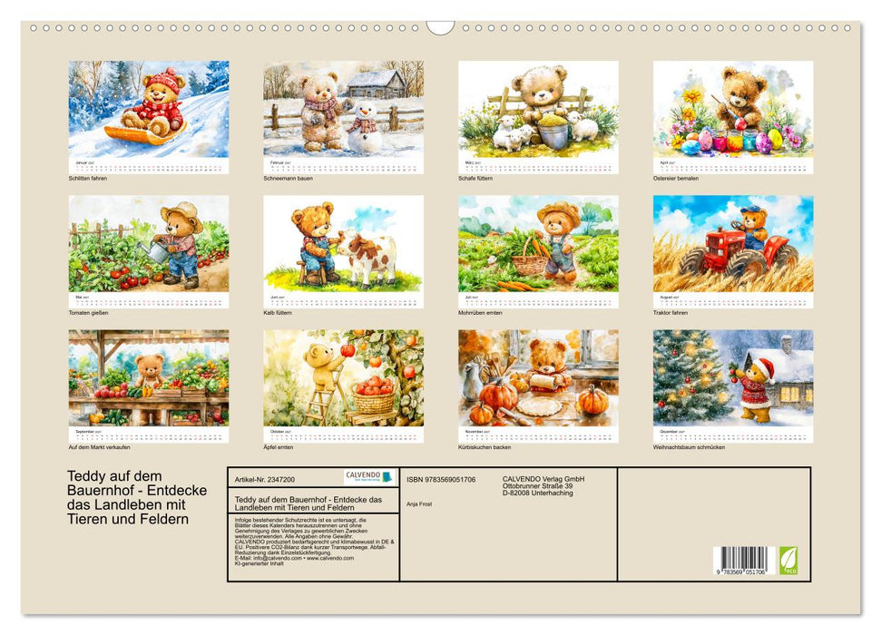 Teddy auf dem Bauernhof - Entdecke das Landleben mit Tieren und Feldern (CALVENDO Wandkalender 2027)